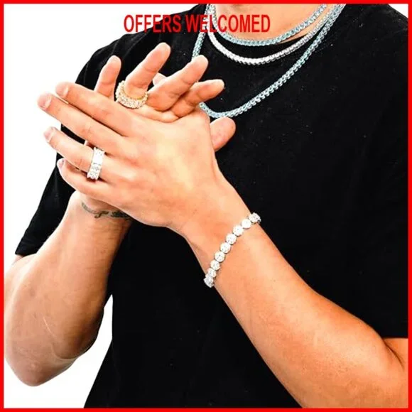 10mm Gold Plated Tennis Bracelet, 6.5 Inch, Cubic Zirconia Iced Out Link - Picture 6 of 7